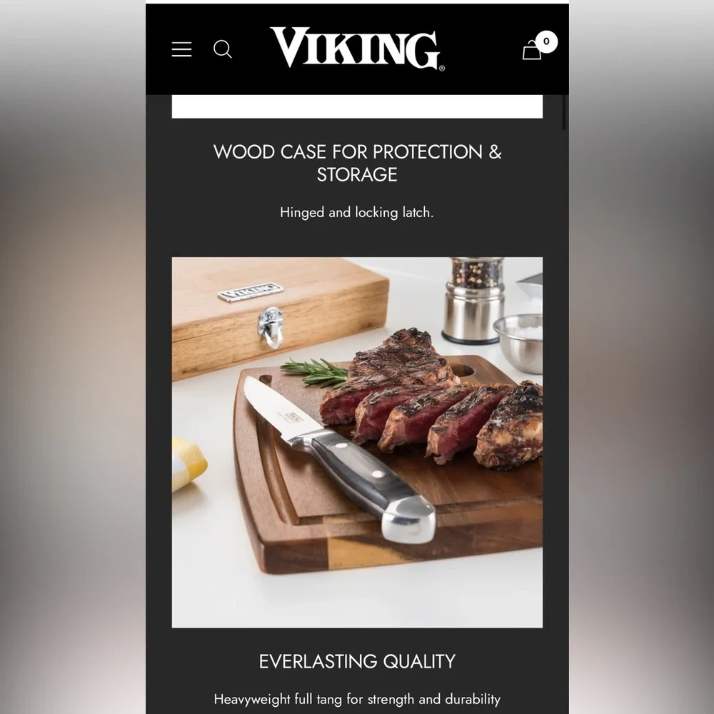 VIKING STEAKHOUSE PAKKA WOOD 6-PIECE STEAK KNIFE SET WITH GIFT BOX (BLACK) $159